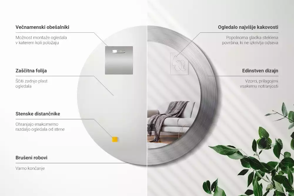 Miroir rond imprimé Imitation métal