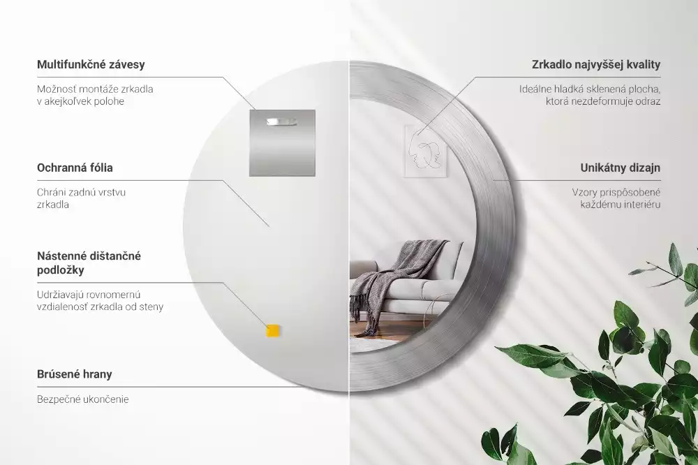 Miroir rond imprimé Imitation métal