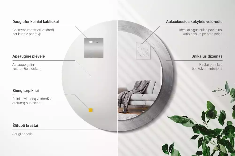 Miroir rond imprimé Imitation métal