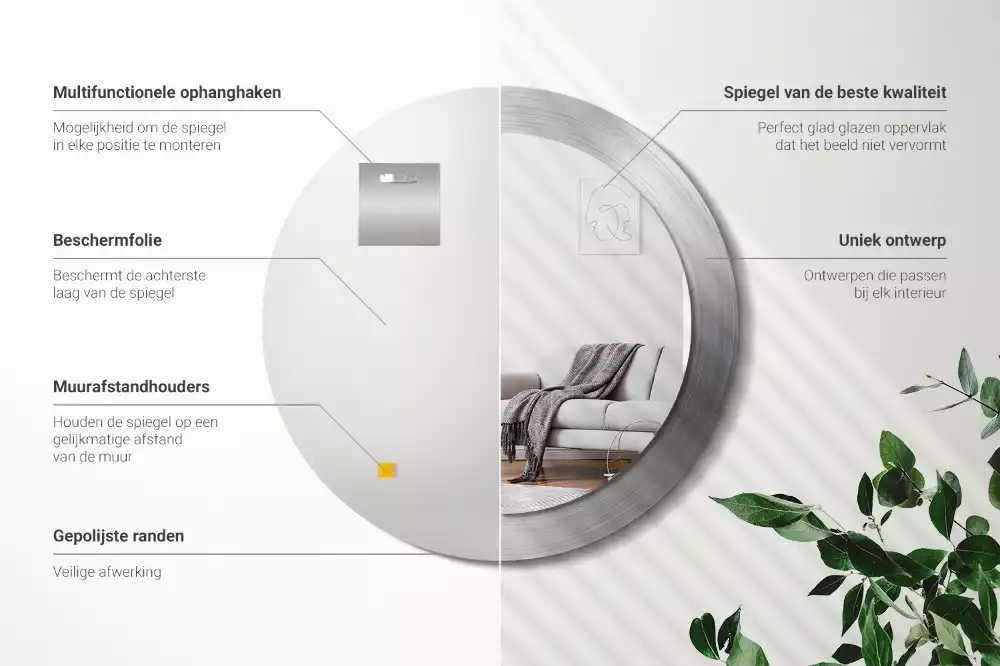 Miroir rond imprimé Imitation métal