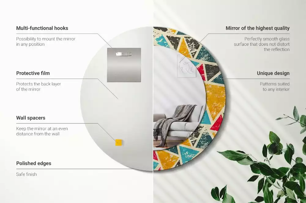 Miroir rond avec décoration Composition rétro