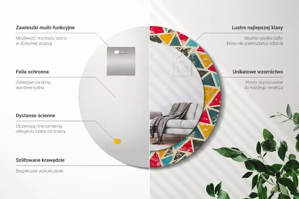 Miroir rond avec décoration Composition rétro