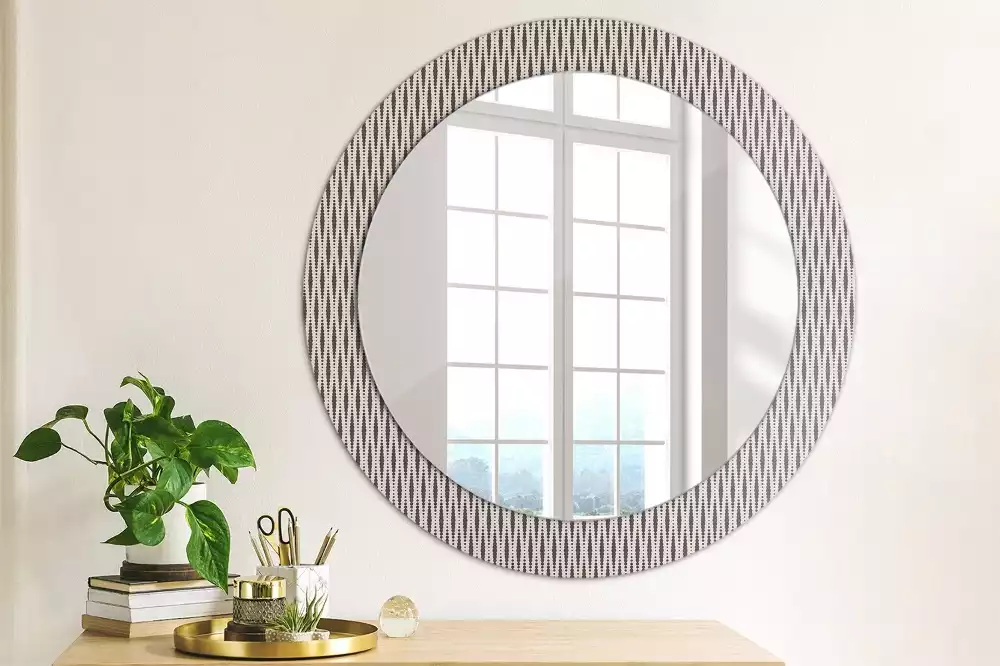 Miroir rond cadre avec impression Motif géométrique à pois