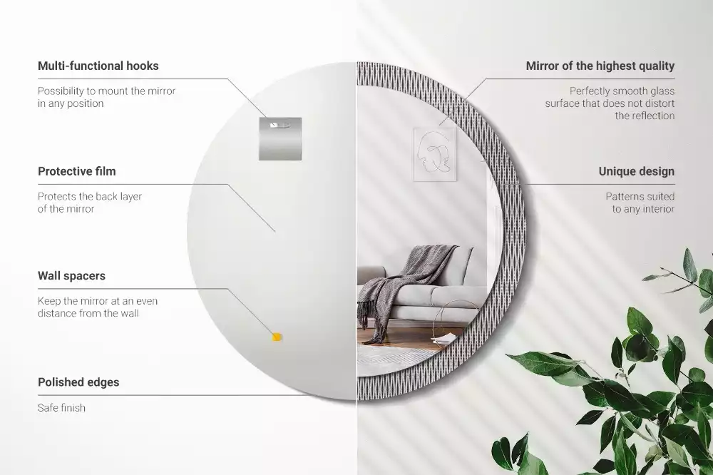 Miroir rond cadre avec impression Motif géométrique à pois