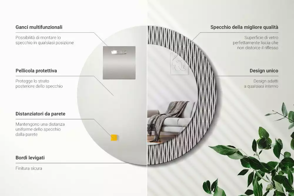 Miroir rond cadre avec impression Motif géométrique à pois