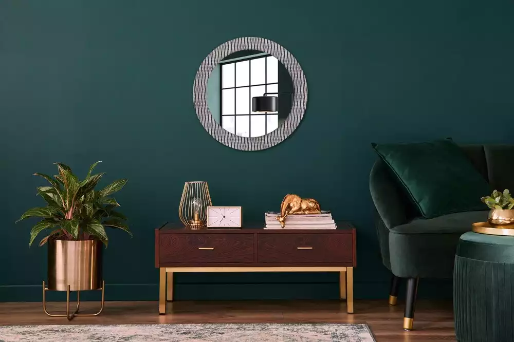 Miroir rond cadre avec impression Motif géométrique à pois