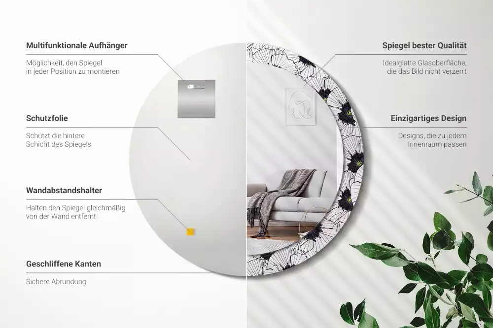 Miroir rond imprimé Composition florale