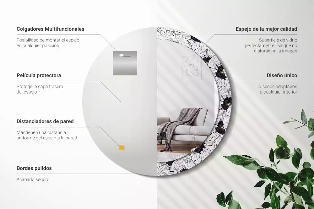 Miroir rond imprimé Composition florale