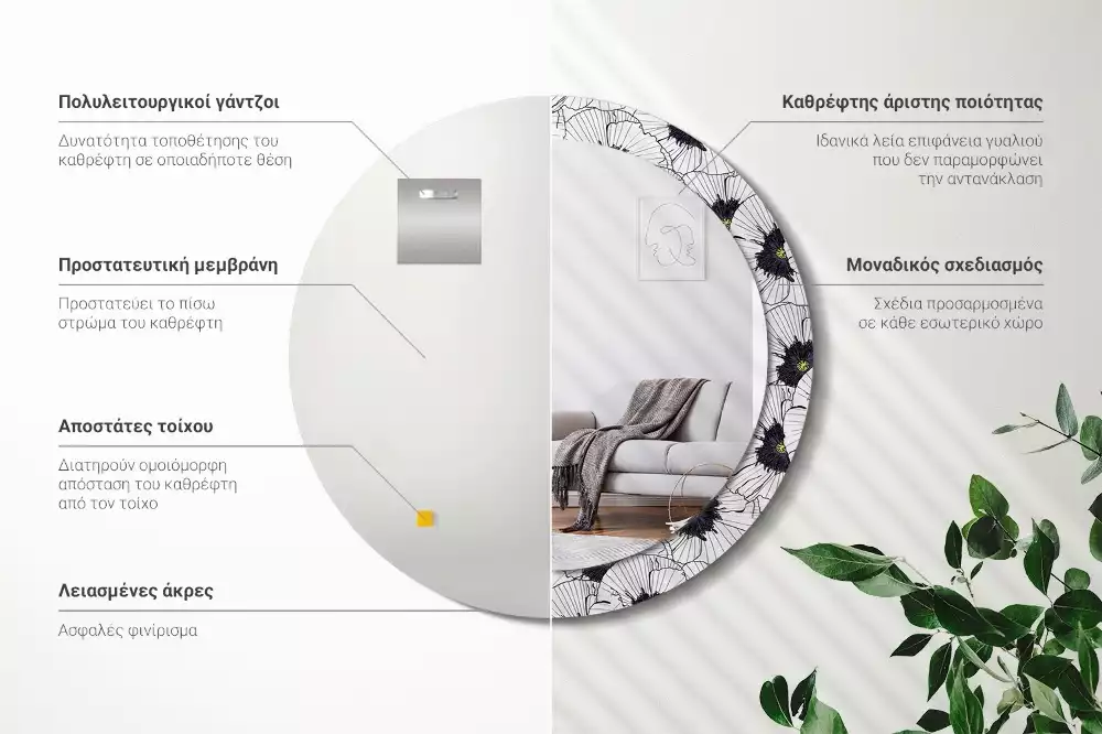 Miroir rond imprimé Composition florale
