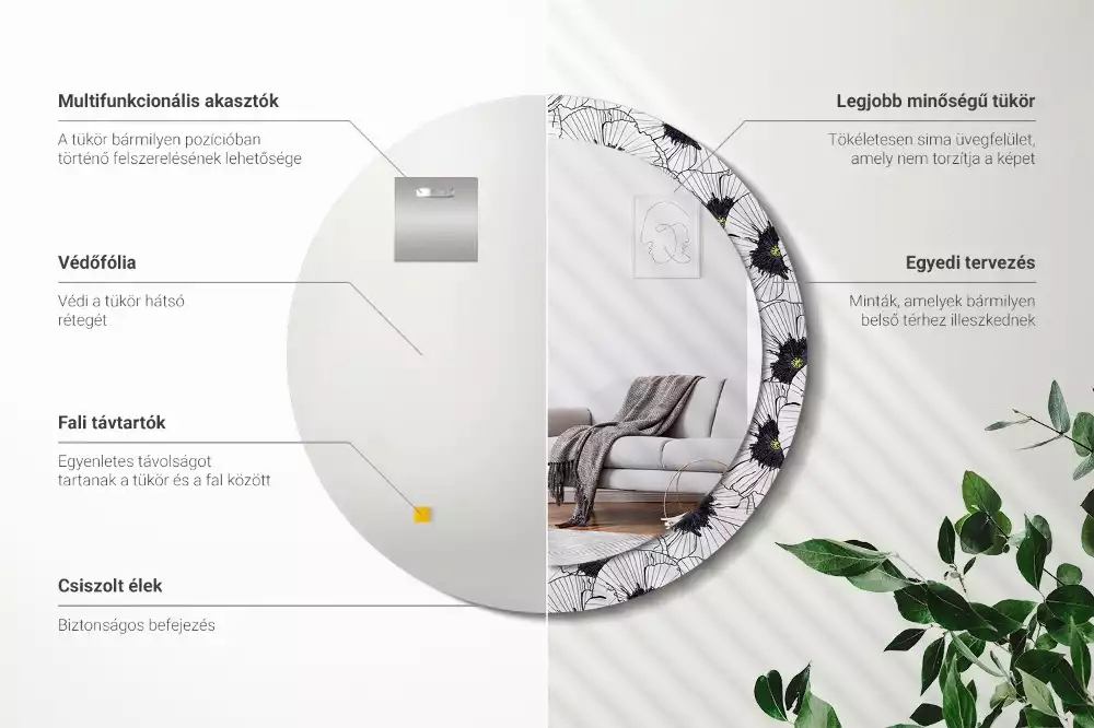 Miroir rond imprimé Composition florale