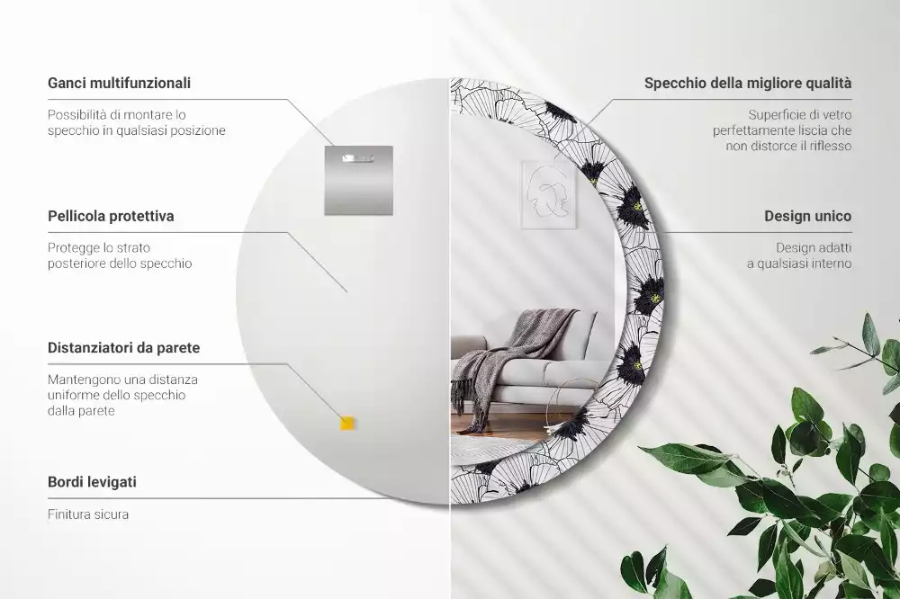 Miroir rond imprimé Composition florale