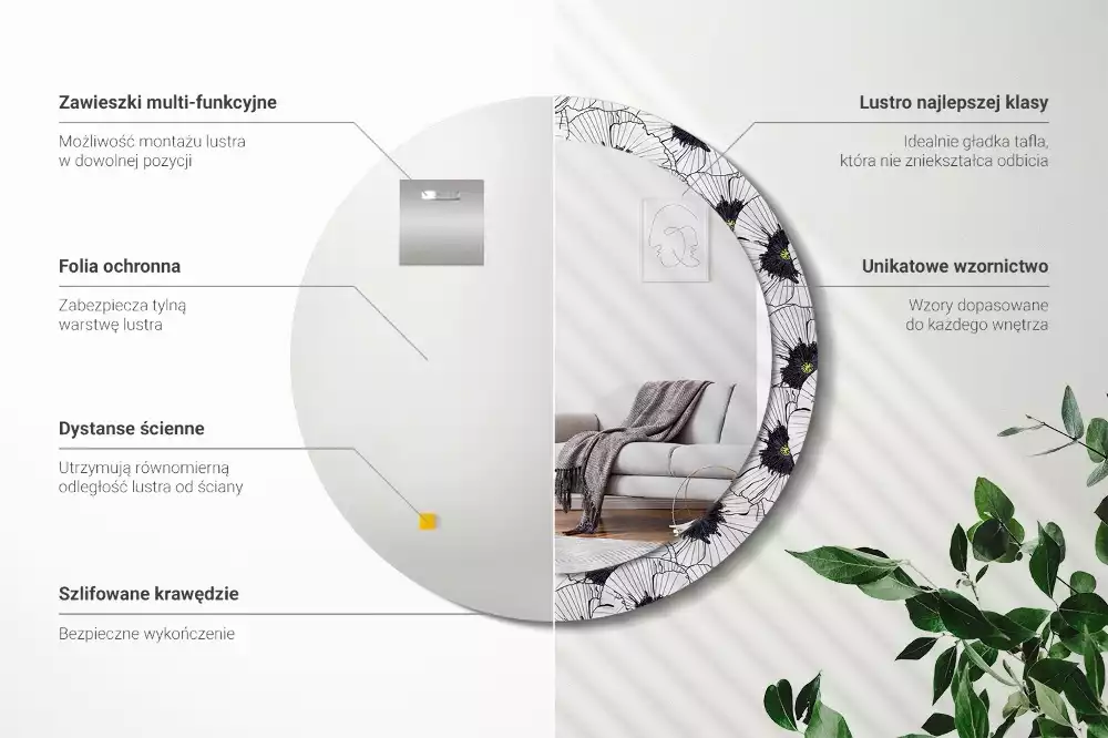 Miroir rond imprimé Composition florale