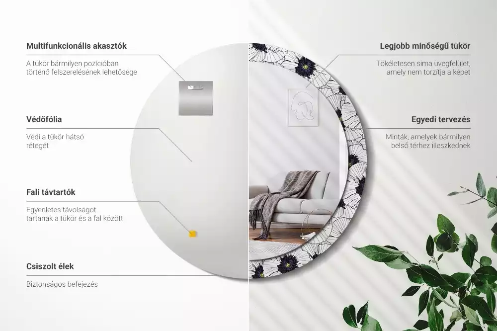 Miroir rond imprimé Composition florale