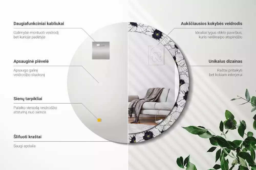 Miroir rond imprimé Composition florale