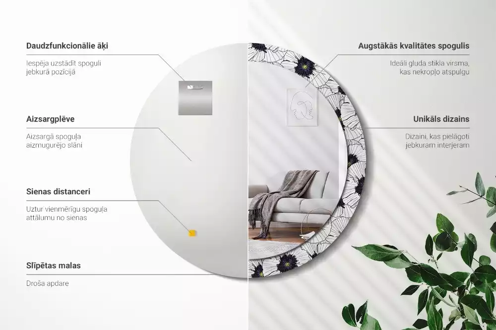 Miroir rond imprimé Composition florale