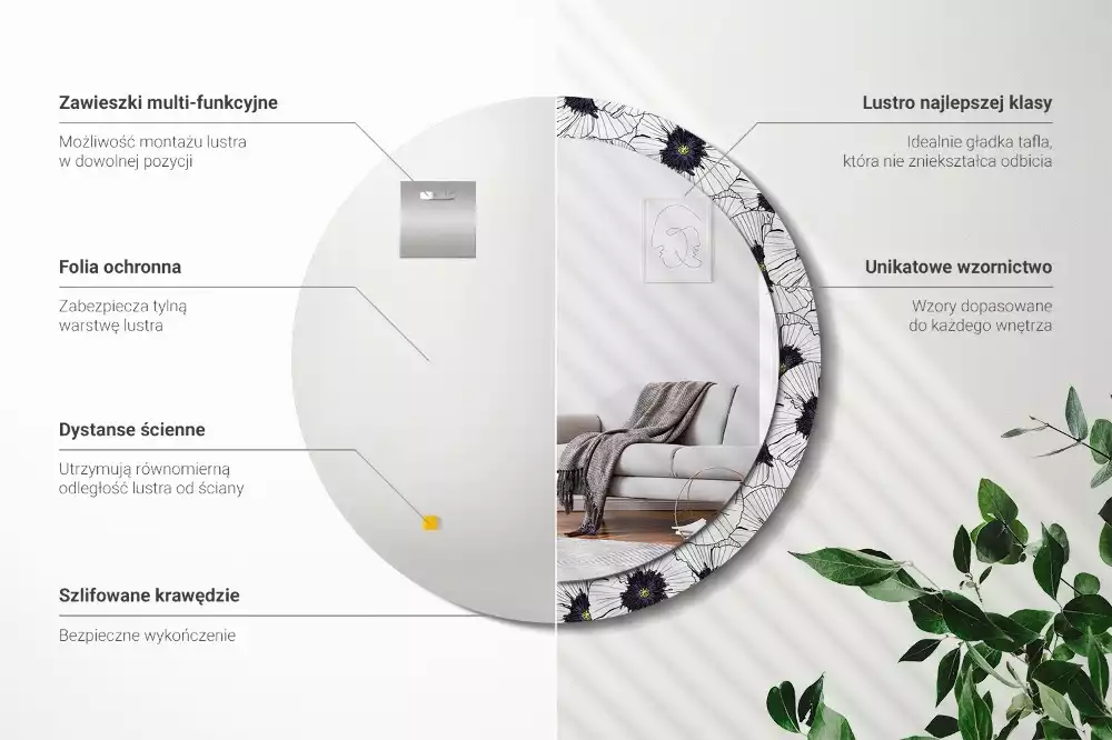 Miroir rond imprimé Composition florale