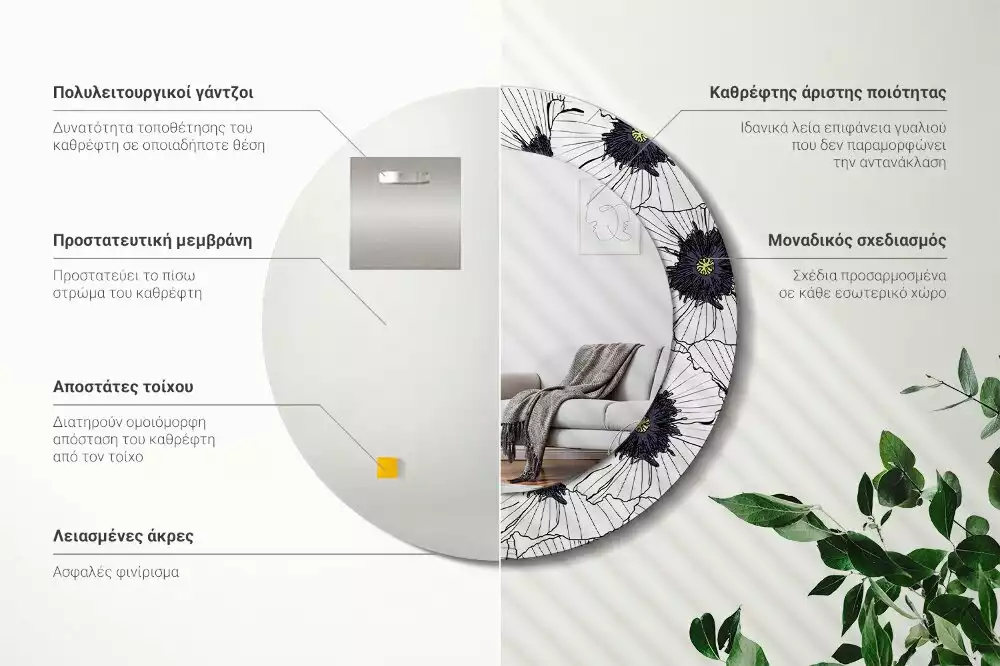 Miroir rond imprimé Composition florale