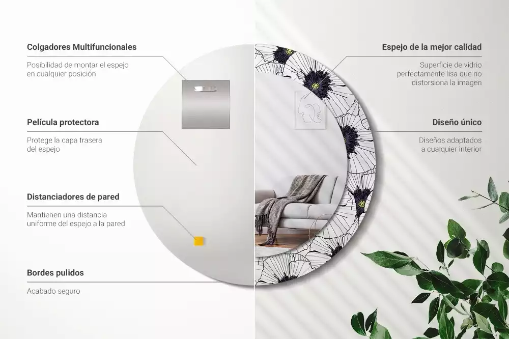 Miroir rond imprimé Composition florale