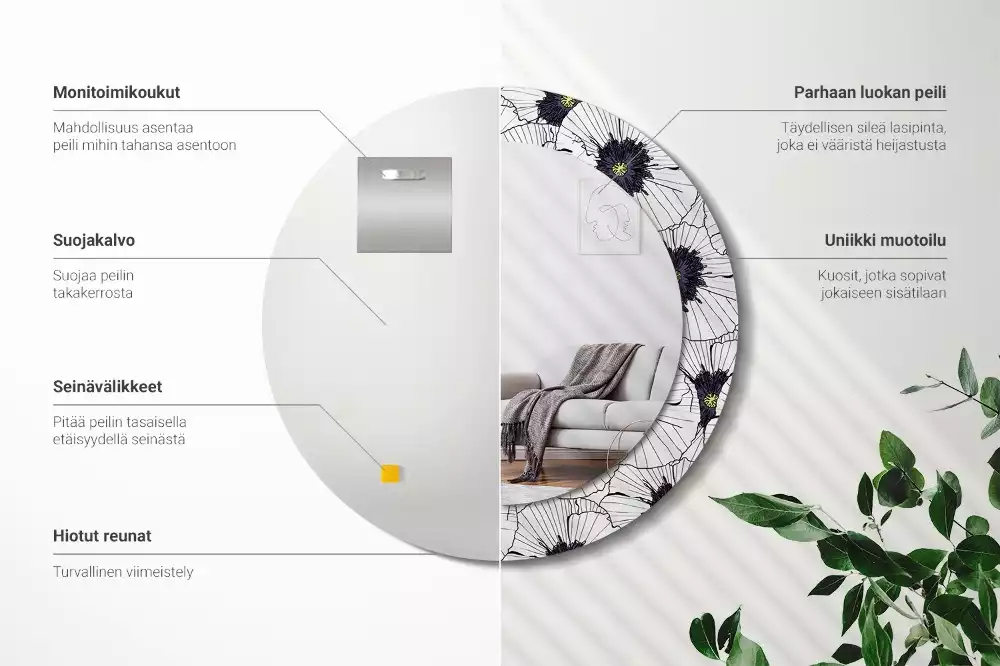 Miroir rond imprimé Composition florale