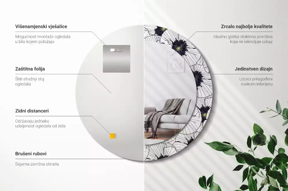 Miroir rond imprimé Composition florale