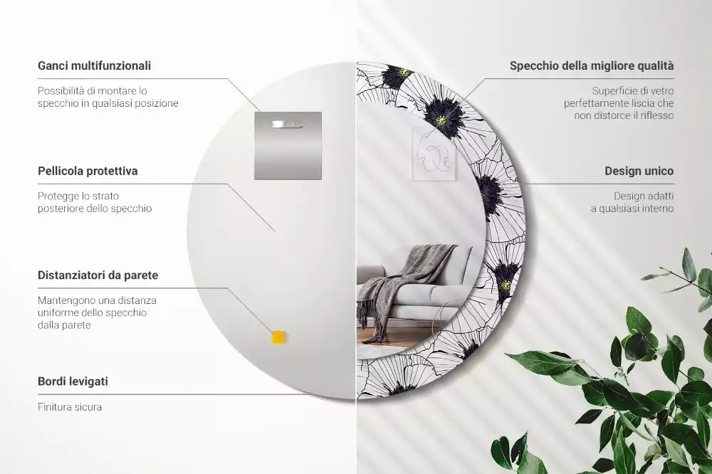 Miroir rond imprimé Composition florale