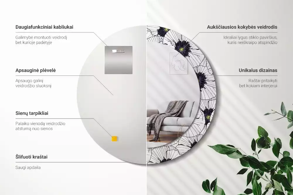 Miroir rond imprimé Composition florale