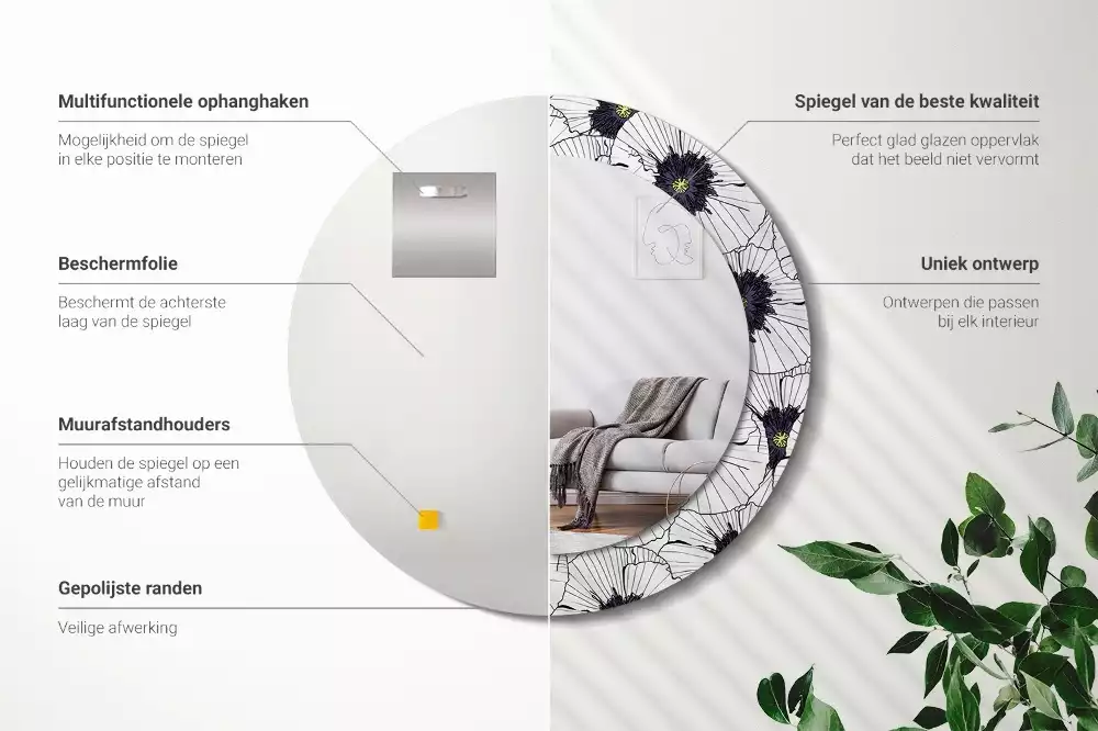 Miroir rond imprimé Composition florale