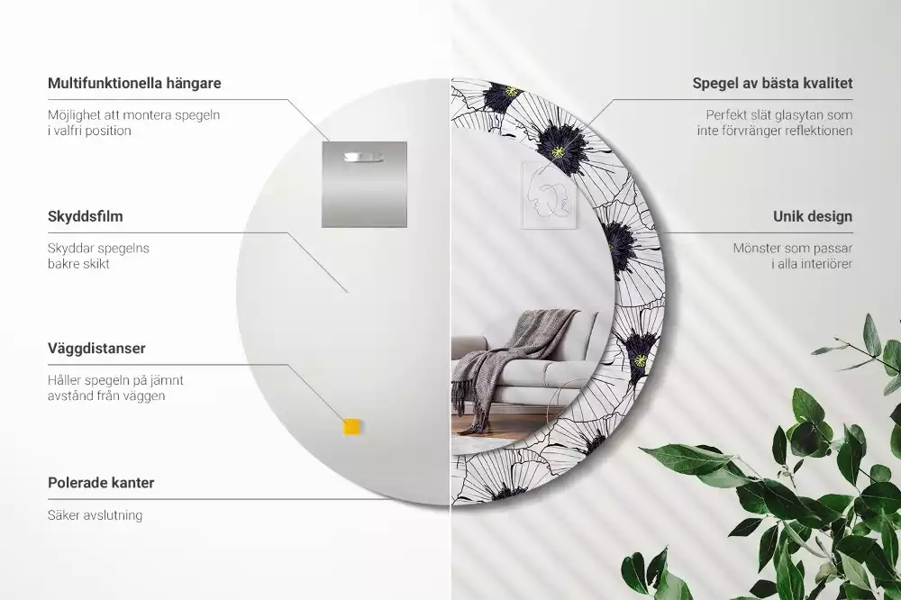 Miroir rond imprimé Composition florale