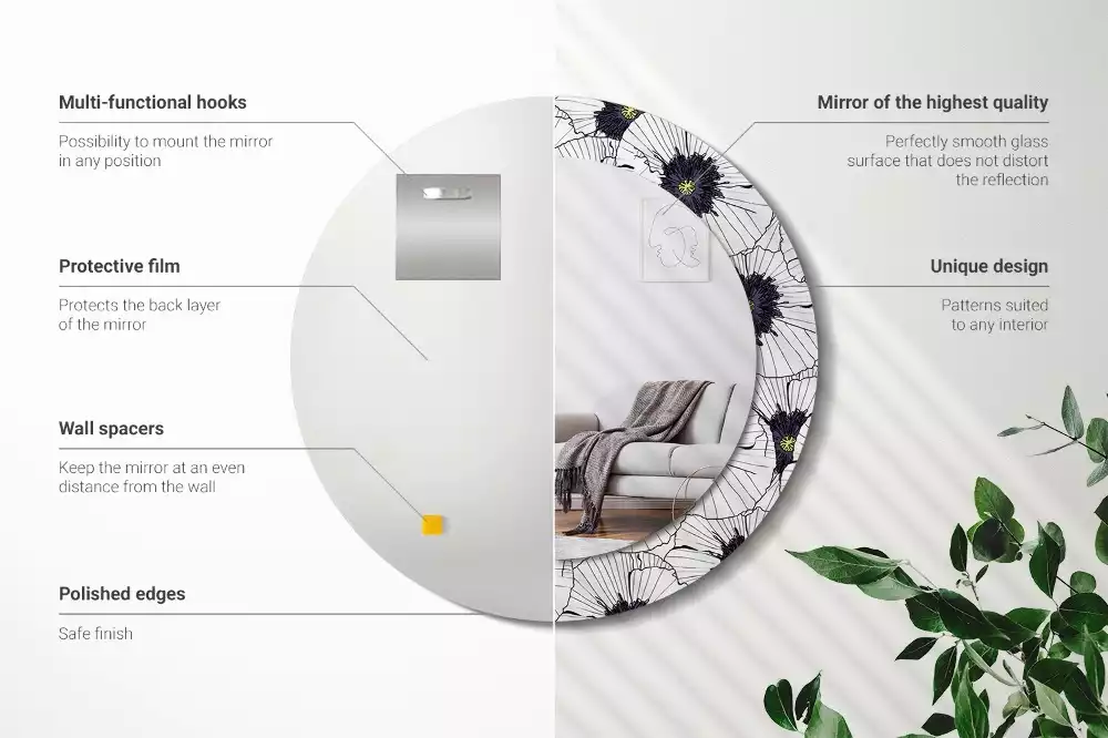 Miroir rond imprimé Composition florale
