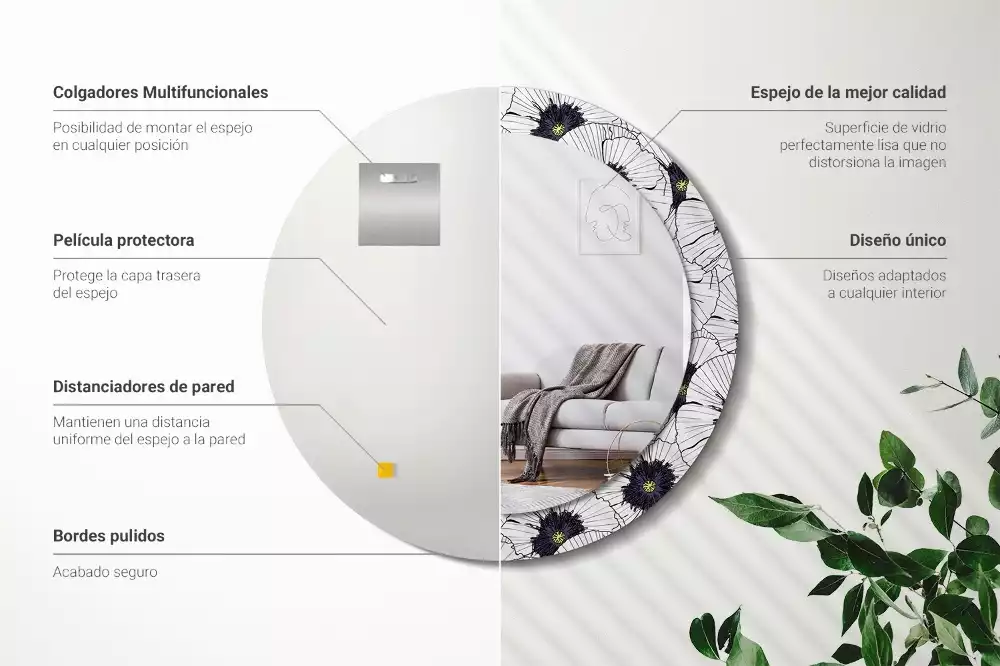 Miroir rond imprimé Composition florale