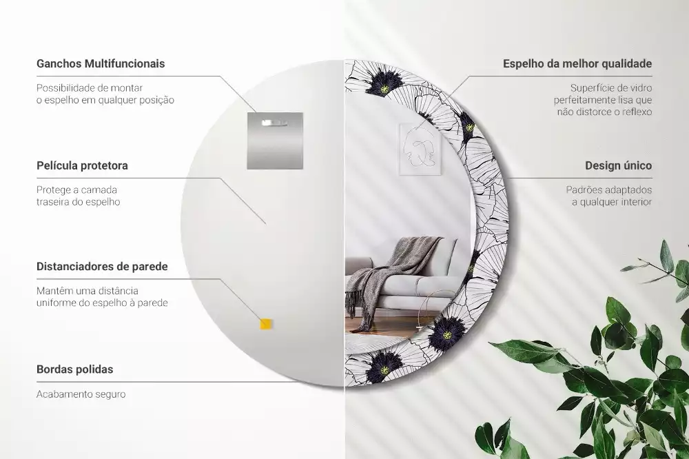 Miroir rond imprimé Composition florale
