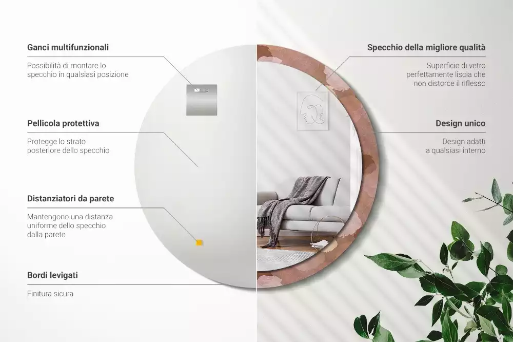 Miroir rond avec décoration Composition de roses