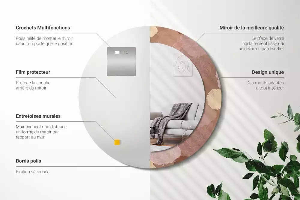 Miroir rond avec décoration Composition de roses