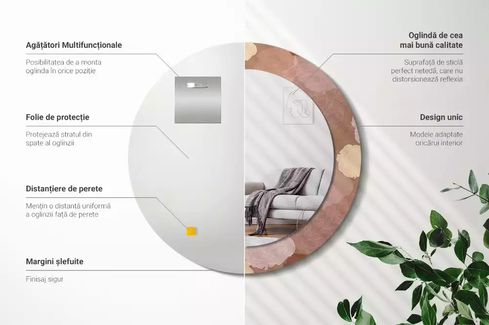 Miroir rond avec décoration Composition de roses