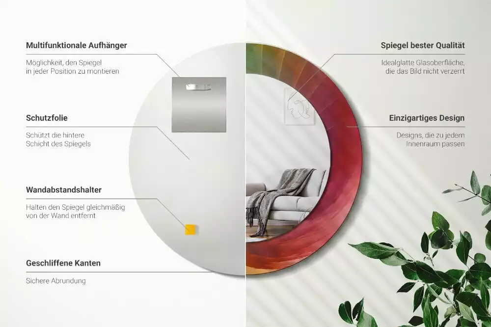 Miroir rond cadre avec impression Palette de couleurs