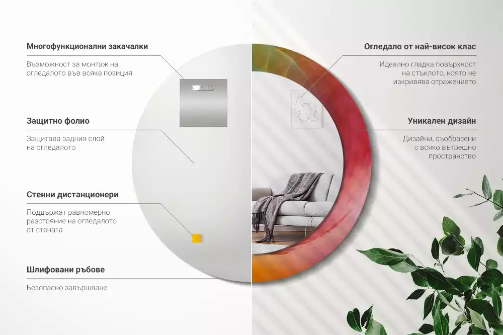 Miroir rond cadre avec impression Palette de couleurs