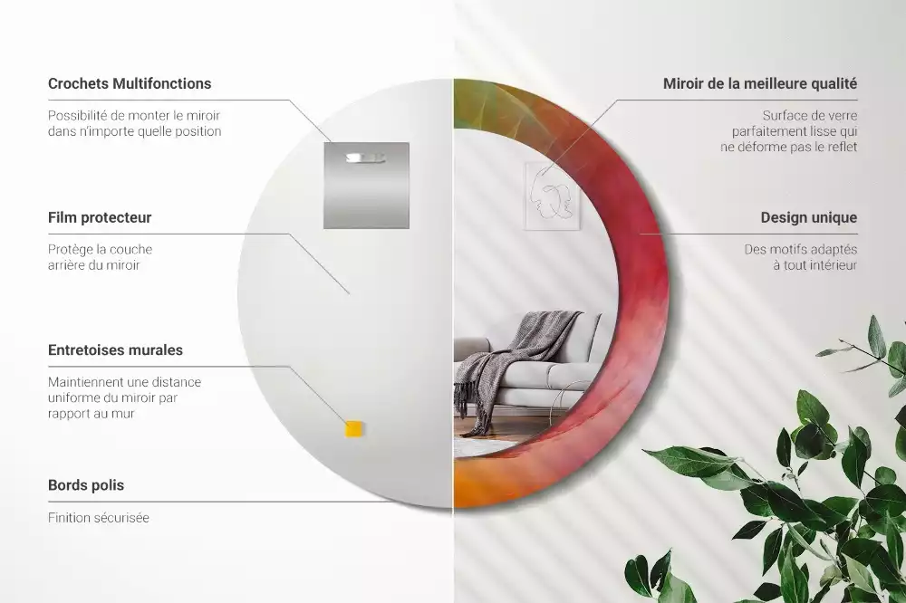 Miroir rond cadre avec impression Palette de couleurs