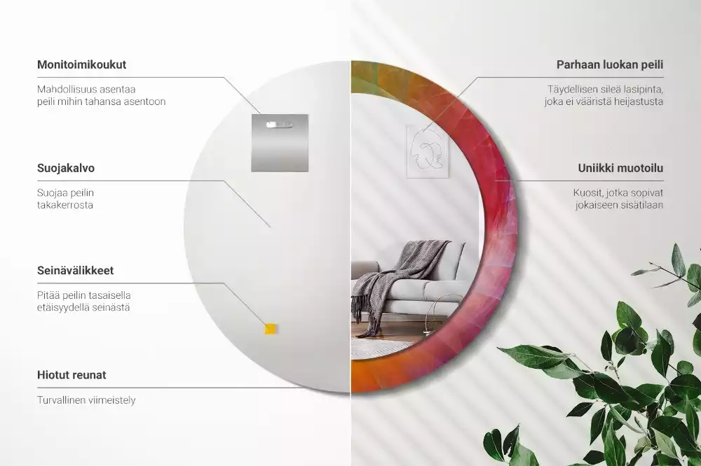 Miroir rond cadre avec impression Palette de couleurs