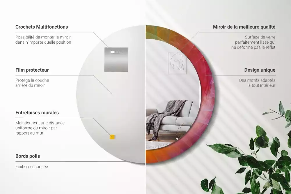Miroir rond cadre avec impression Palette de couleurs