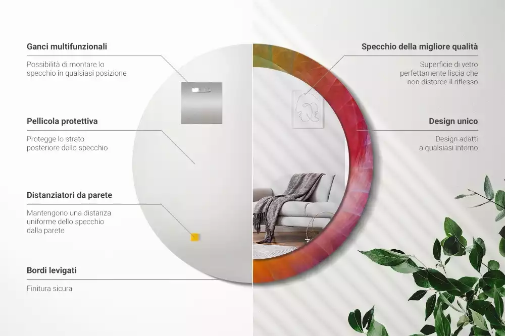 Miroir rond cadre avec impression Palette de couleurs