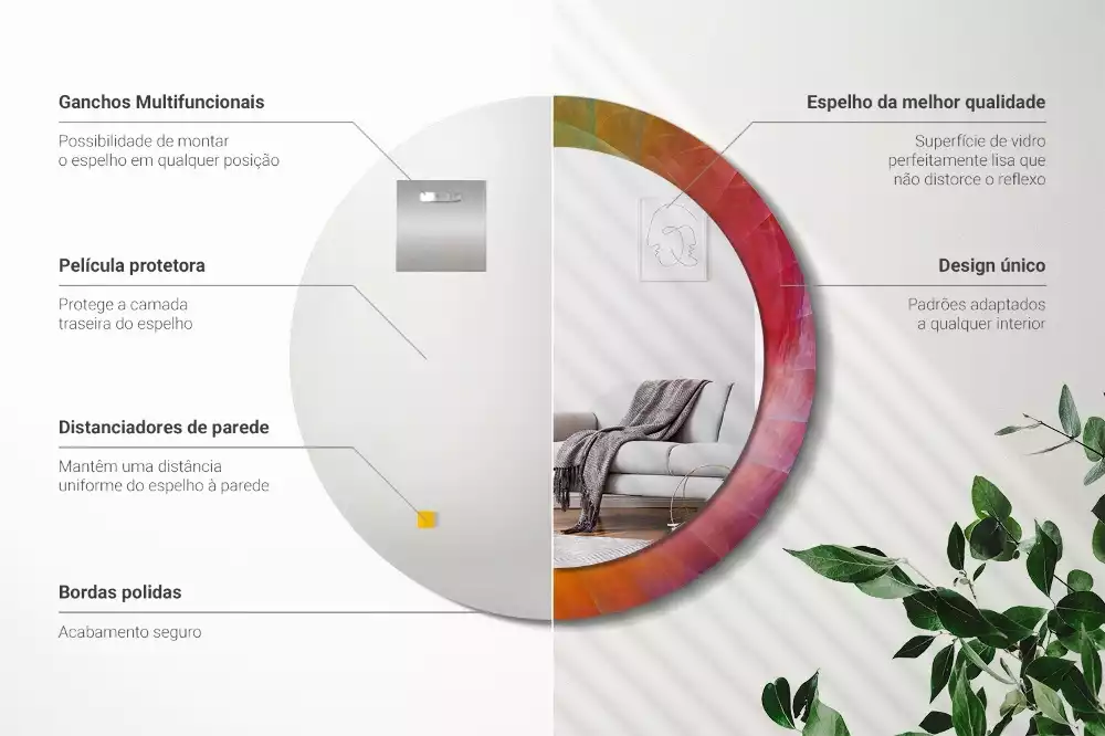 Miroir rond cadre avec impression Palette de couleurs