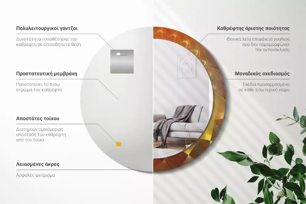 Miroir rond imprimé Spirale abstraite
