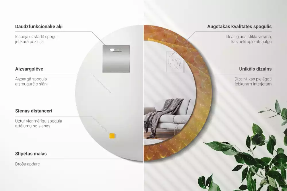 Miroir rond imprimé Spirale abstraite