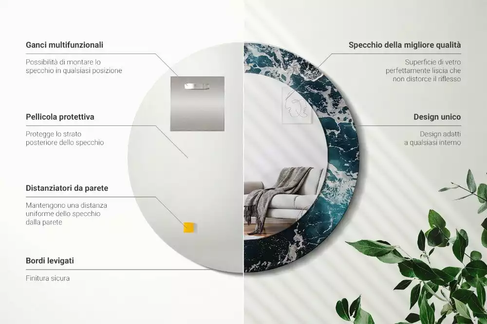 Miroir rond imprimé Mer orageuse