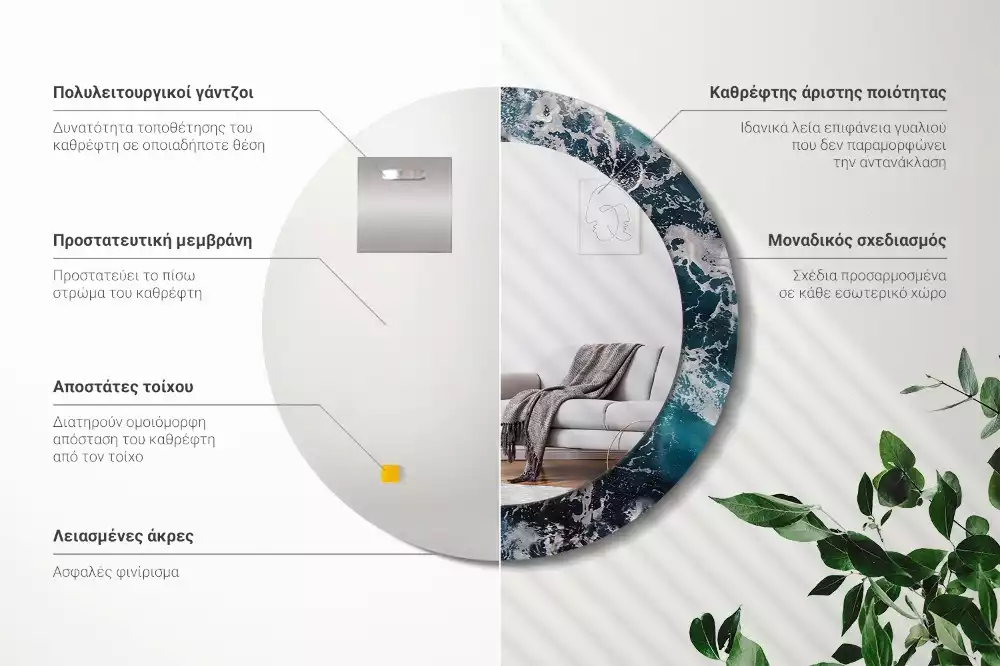 Miroir rond imprimé Mer orageuse