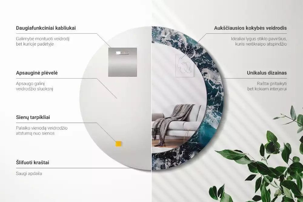 Miroir rond imprimé Mer orageuse