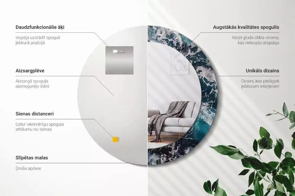 Miroir rond imprimé Mer orageuse