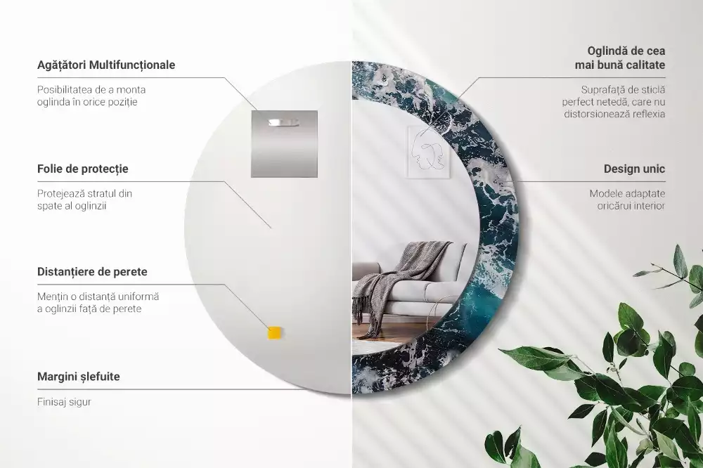 Miroir rond imprimé Mer orageuse