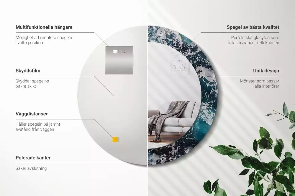 Miroir rond imprimé Mer orageuse