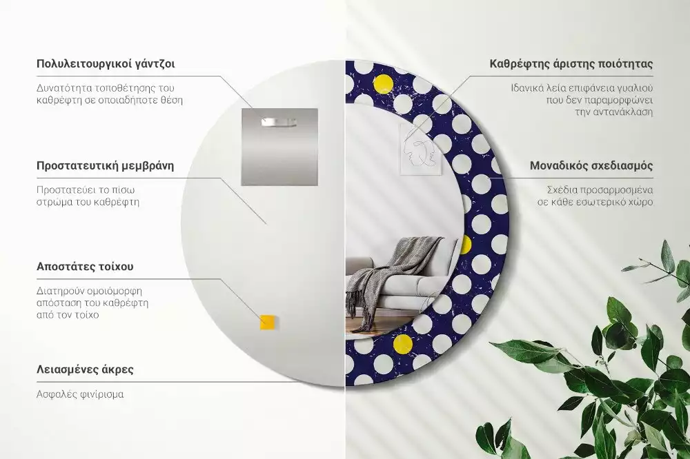 Miroir rond avec décoration Pois rétro